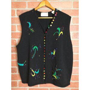 Lisa Nichols Vintage Embellished Knit Vest Plus Size 3X Multicolor Beads & Embro